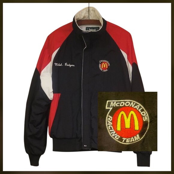 VTG Dunbrooke McDonalds Racing Team Colorblock Track Bomber Jacket Men's Size M - Picture 1 of 13